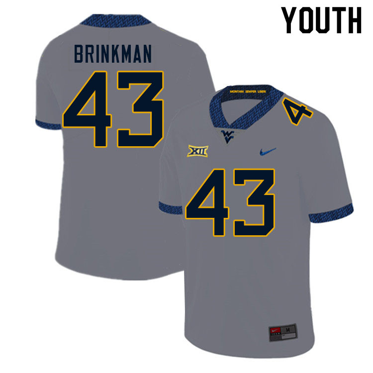 Youth #43 Austin Brinkman West Virginia Mountaineers College Football Jerseys Sale-Gray - Click Image to Close